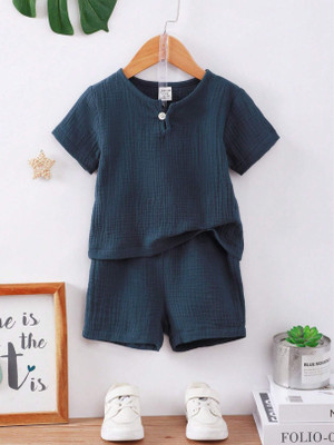Nelkar Boys & Girls Casual Shirt Shorts(NAVY BLUE)