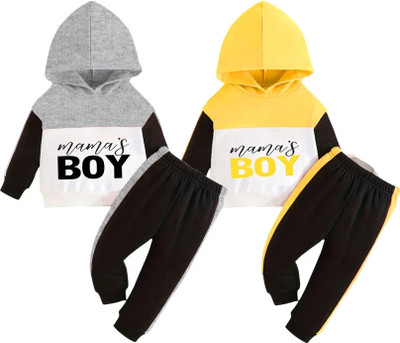 HDKFASHION Baby Boys Casual T-shirt Track Pants(GREY-YELLOW)