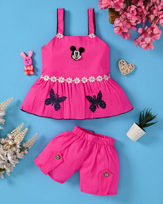 SGLIFESTYLE Baby Girls Mickey Casual Top Shorts(Pink)