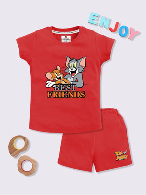 YK X Minute Mirth Boys & Girls Tom & Jerry Casual T-shirt Shorts(Red)
