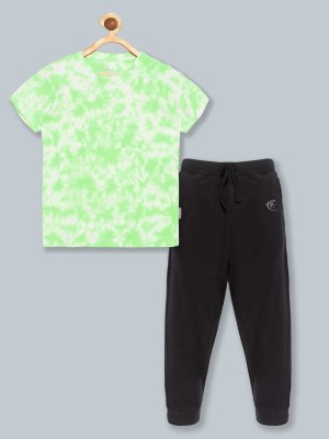 KiddoPanti Boys Casual T-shirt Track Pants(Pastel Green & Jet Black)