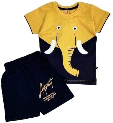 PREKSHA Baby Boys & Baby Girls Casual T-shirt Shorts(Yellow)
