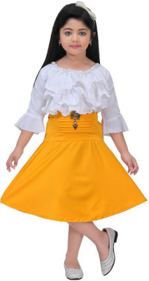 NB fashion Girls Casual Top Skirt(Yellow)