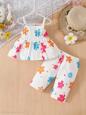 AK DRESSES Baby Girls Casual Top Pant(White 2)