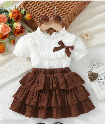 JhilikGarments Baby Girls Party(Festive) Top Skirt(Brown)