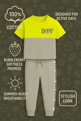 Bubble Berry Baby Boys Casual T-shirt Trouser(Grey & Yellow)
