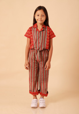 Sangria Girls Party(Festive) Top Trouser(Red)