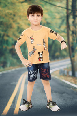 ALANTA Boys Casual Shirt Shorts(ORANGE MICKEY)