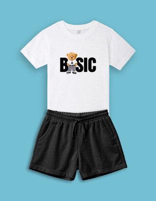 Nusyl Boys Casual T-shirt Shorts(White & Black)