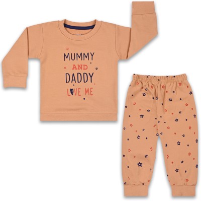 Wishkaro Baby Boys & Baby Girls Casual T-shirt Pant(Brown)