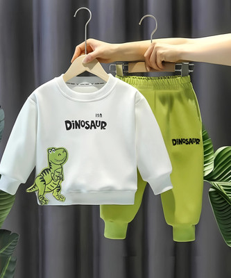 Afreen Creations Boys & Girls Party(Festive) T-shirt Track Pants(White/Green)