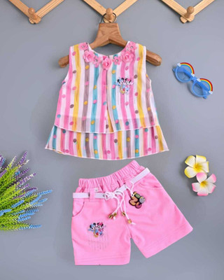 ISRATCOLLECTION Baby Girls Barbie Casual Top Shorts(PINK)