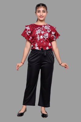 LIME N LEMON Girls Casual Top Trouser(Maroon)