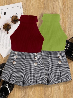 DEL LUNA Baby Girls Casual Top Skirt(MAROON AND PISTA)