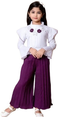 Mijaashree Girls Casual Top Pant(White / Purple)