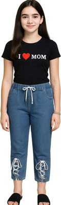 TJS FASHION Girls Casual T-shirt Jeans(Black & Blue)