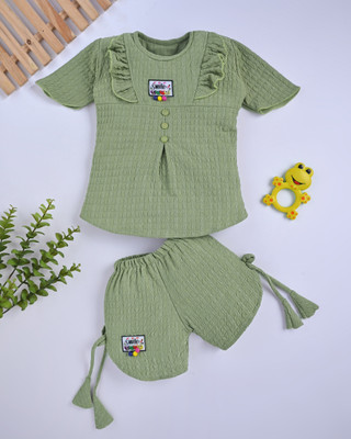 ARIFA INTERNATIONAL Baby Girls Party(Festive) Top Shorts(GREEN)