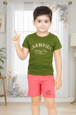 Aqsa Fashion Boys Casual T-shirt Shorts(Olive Green)