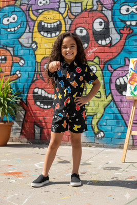 ANIKA CREATION Boys & Girls Casual Shirt Shorts(Black)