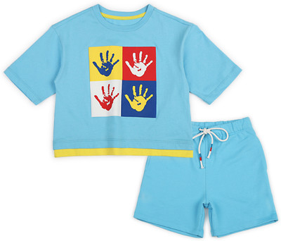Spunkies Girls Casual Top Skirt(SEA BLUE)