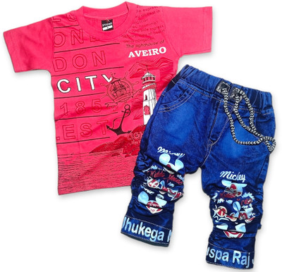 mahi creation Boys Casual T-shirt Jeans(Pink)