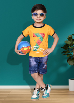 NIVARACREATION Baby Boys Party(Festive) T-shirt Pant(Yellow)