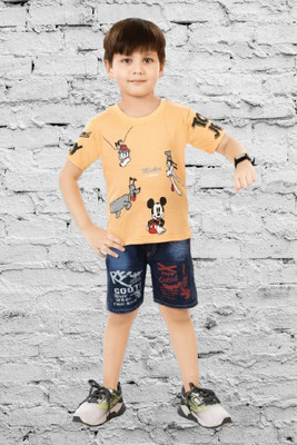 Worton Fashion Boys Casual T-shirt Shorts(102-orange mickey)