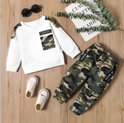 THE VIBES BOOK Boys Casual Sweatshirt Track Pants(White Army)