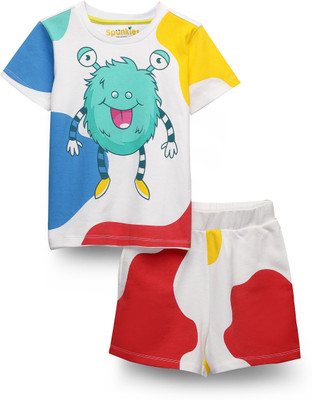 Spunkies Boys & Girls Casual T-shirt Pant(WHITE)