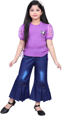 FAYEZFASHION Girls Party(Festive) Jeans Top(PURPLE)