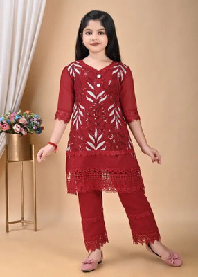 KF Kolkata Fashion Girls Party(Festive) Kurta Pant(TRUE MAROON)