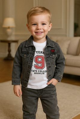 PLAYFULL Boys Casual Jacket T-shirt(Grey)