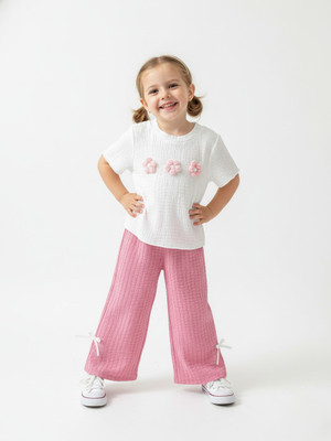Oligne Baby Girls Party(Festive) T-shirt Pant(Pink)