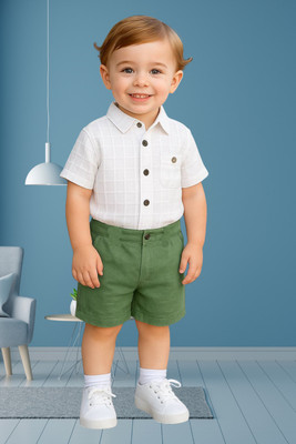 KRIYU CREATION Boys Casual Shirt Shorts(white Green)