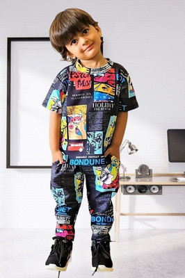 JEKESHVI Boys Casual T-shirt Track Pants(BLACK)