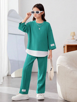 PAGHDAL BROTHERS Girls Casual T-shirt Pant(Teal)