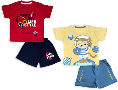 MOM & SON Baby Boys & Baby Girls Casual T-shirt Pant(Red & Yellow)
