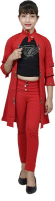 PERFECTPIVOT Girls Casual Shrug Pant, Top(Red)