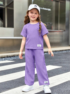 PAGHDAL BROTHERS Girls Casual T-shirt Pant(Purple)