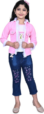 JIYAN FASHION WORLD Girls Party(Festive) Top Jeans(Pink)