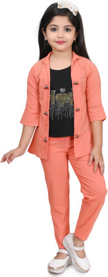 Fariha Fashions Girls Party(Festive) Top Pant(PEACH)