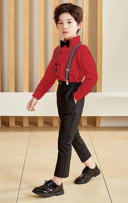 Little Looks Baby Boys Casual Shirt Pant, Suspenders, Bow Tie(RED & BLACK)
