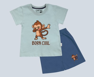 Baby Wolf Baby Boys & Baby Girls Casual T-shirt Shorts(born cool monkey print green t-shirt blue shorts)