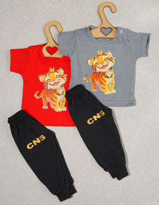 craze n stitch Baby Boys Casual T-shirt Pant(RED AND GREY)