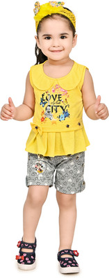 AWA KIDS FASHION Baby Girls Party(Festive) Top Pant(LEMON)