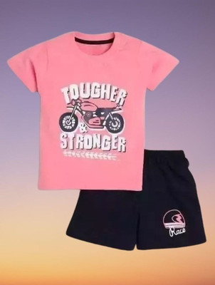 MUSNAHGARMENTS Boys Casual T-shirt Shorts(Pink)