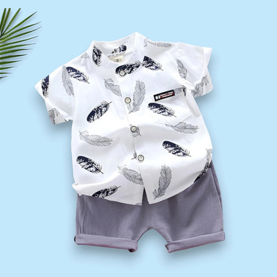 KIDVIDA Baby Boys & Baby Girls Casual Shirt Shorts(MORPANKH_WHITE_GREY)