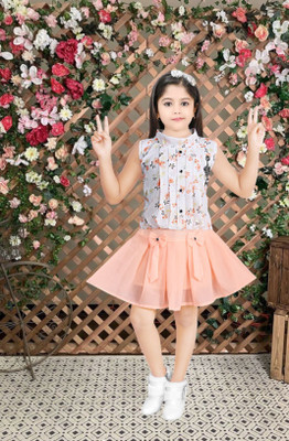 HouseOfCommon Baby Girls Party(Festive) Top Skirt(White Orange)