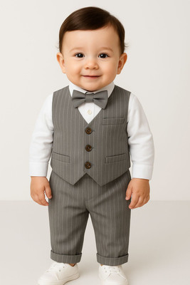 Vanray Fashion Baby Boys Party(Festive) Waistcoat Shirt, Pant, Bow Tie(GREY)