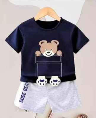 Iffat collection Boys Casual T-shirt Shorts(Navy Blue)